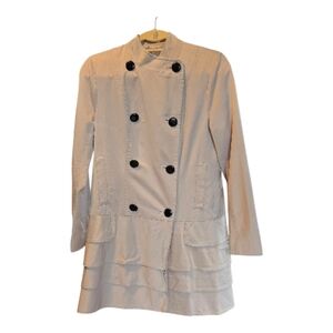 Women’s Double-Breasted Cream Trench Coat with Tiered Hem